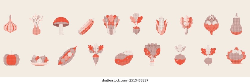 vegetable mosaic red
color vector set colorful