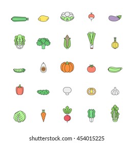 Vegetable multicolored icon set. Clean and simple outline design.