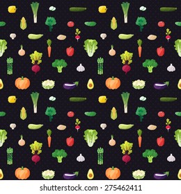 Vegetable multicolored seamless vector pattern. Modern flat design.