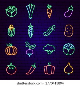 Vegetable Neon Icons. Vector Illustration of Healthy Food Promotion.