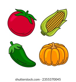 vegetable objects vector illustrations set