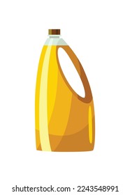 Vegetable oil bottle. Can with vitamin oil for cooking. Virgin organic healthy liquid product from seed. Isolated cartoon icon with sunflower product