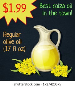 Vegetable oil in cartoon style. Plant oil vector cartoon design graphic on black chalkboard background