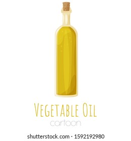Vegetable oil glass bottle, cartoon isolated vector element.