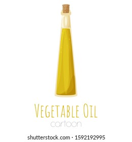 Vegetable oil glass bottle, cartoon isolated vector element.