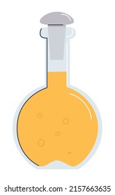 Vegetable oil in a glass bottle.  Yellow liquid in a round glass decanter with a lid.  Flat vector illustration.  Eps10