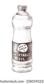 Vegetable oil in plastic bottle hand drawn illustration