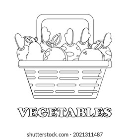 vegetable on the basket coloring page. healthy food coloring page for children . on white background