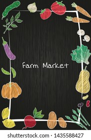 Vegetable on blackboard vector frame background for decoration on farm market advertising design.