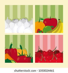 Vegetable on colorful squares