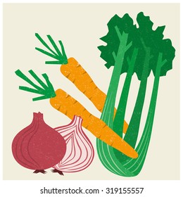 Vegetable. Onion, carrot and celery.