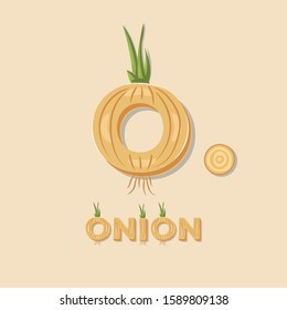 Vegetable "Onion" lettering poster design. Vector illustration.