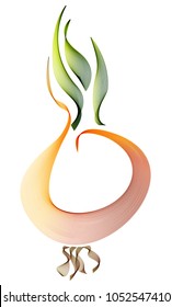 Vegetable onion, organic products. Stylized onion with green leaves. Vector illustration