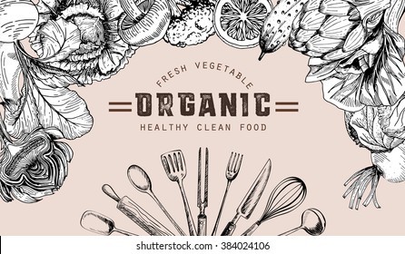 vegetable organic farm fresh drawing doodle style ,web banner design healthy food vegetarian vector illustration