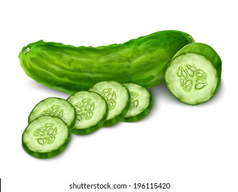 Vegetable organic food cucumber cut isolated on white background vector illustration