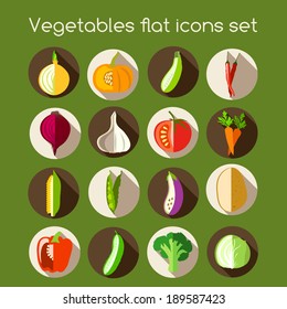 Vegetable organic food flat icons set of onion pumpkin pepper garlic vector illustration