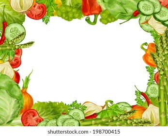 Vegetable organic food frame set of chili pepper broccoli cucumber vector illustration.