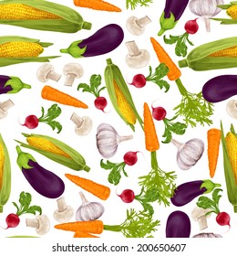 Vegetable organic food realistic seamless pattern with garlic maize carrot vector illustration