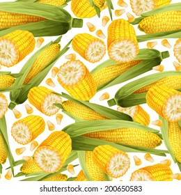 Vegetable organic food realistic yellow corn stalk seamless pattern vector illustration.