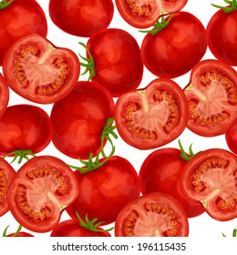 Vegetable organic food ripe sliced tomato seamless pattern vector illustration