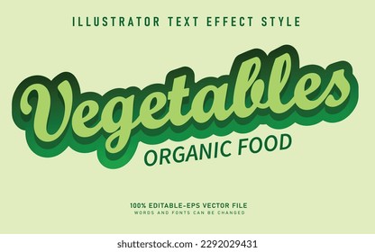 Vegetable organic food text effect. Green farm natural font. 3d nature fresh lettering typography