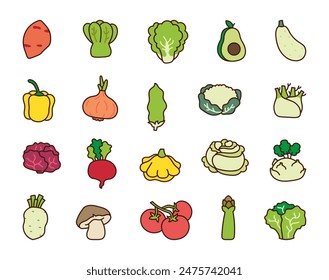 Productos orgánicos vegetales. Comida saludable exótica. Estilo dibujado a mano. Dibujo de Vector. Colección de Elementos de diseño.