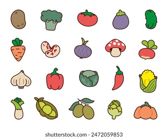 Vegetable organic products. Healthy food. Hand drawn style. Vector drawing. Collection of design elements.