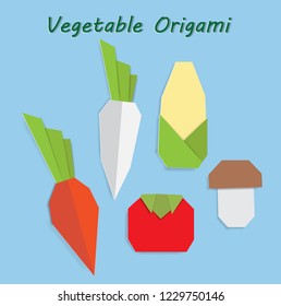 Vegetable origami set,vector illustration paper art style.