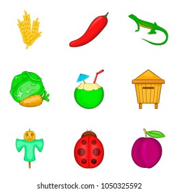 Vegetable origin icons set. Cartoon set of 9 vegetable origin vector icons for web isolated on white background