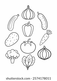 Vegetable outline vector unique set.