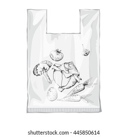 Vegetable packaging on isolated bakground. Disposable plastic bag. Mockup package ready for your design.