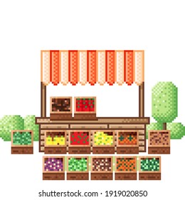 Vegetable panel pixel art. Market pixel art. Fruit and vegetable market. Vector illustration.