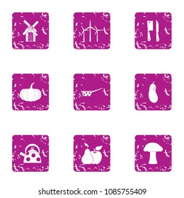 Vegetable patch icons set. Grunge set of 9 vegetable patch vector icons for web isolated on white background