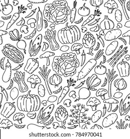 Vegetable pattern background Stationary kids hand drawing set illustration isolated on white background