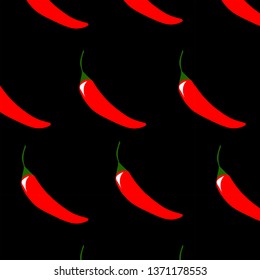 Vegetable pattern. Chili peppers on a black background. Design for flyer, label, wallpaper, fabric.	