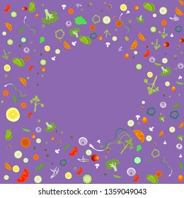 Vegetable pattern circle  frame for web and print decoration vector illustration on purple violet background
