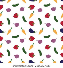 Vegetable pattern. Color graphic drawing on white background. Drawn in Adobe Illustrator. Image is intended for printing.