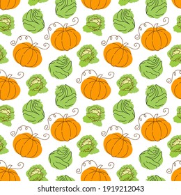 Gemüsemuster mit Kompositionskohl , Kürbiselement. Perfekt für den Hintergrund von Essen, Tapeten, Textilien. Vektorgrafik