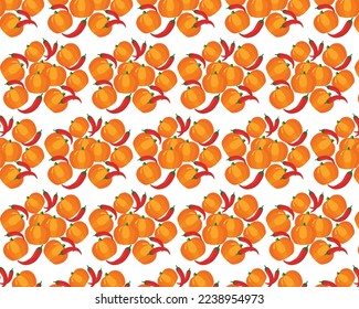 Vegetable pattern design, chilli tomato pattern design on white background