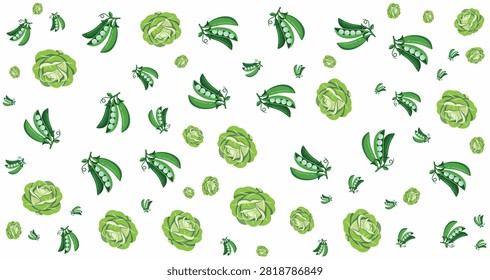 Vegetable pattern featuring leafy lettuce and round slices in shades of green for healthy eating, cooking, and food presentation designs