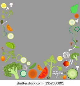 Vegetable pattern frame for web and print decoration vector illustration on grey background