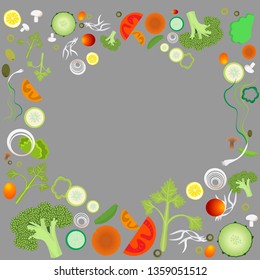 Vegetable pattern frame for web and print decoration vector illustration on grey background
