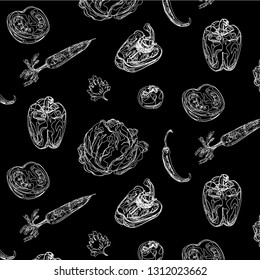 
vegetable pattern on black background