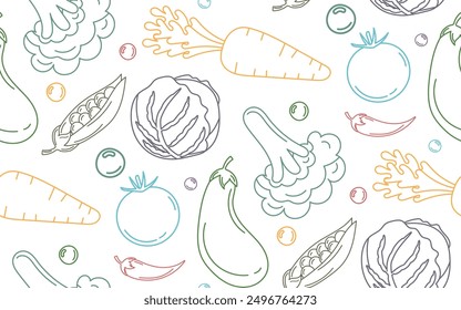 vegetable pattern outline color background texture isolated white background