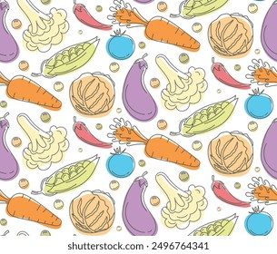 vegetable pattern outline color background texture isolated white background