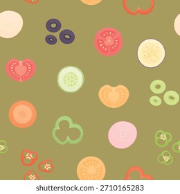 Vegetable pattern for restaurants, cafes, and recipe book designs. Background for culinary projects.