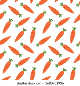 Vegetable pattern. Seamless pattern of carrots in flat style on a white background. Vector 8 EPS.