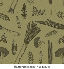 vegetable pattern seamless vector onion leek garlic  broccoli herbs