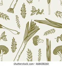 vegetable pattern seamless vector onion leek garlic  broccoli herbs