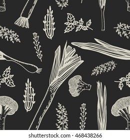 vegetable pattern seamless vector onion leek garlic  broccoli herbs